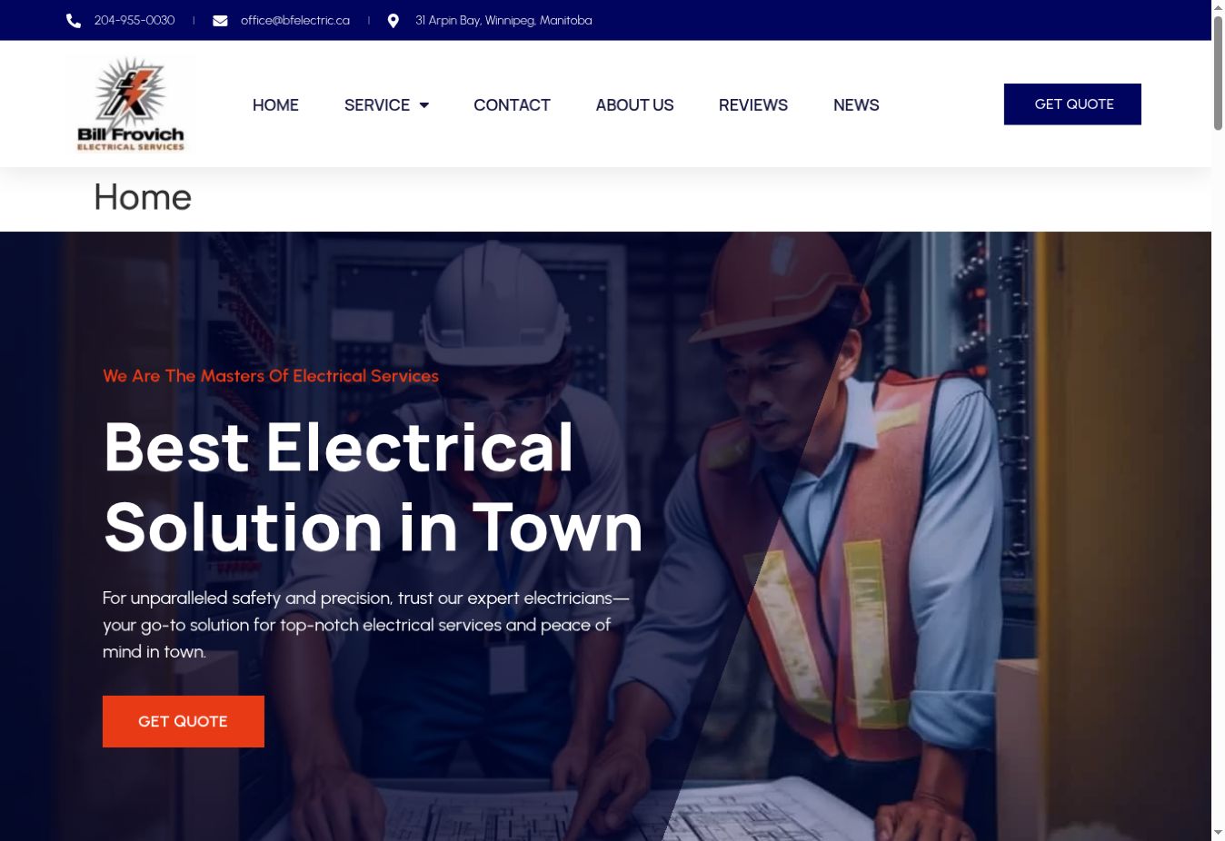 Bill Frovich Electric website, designed with a clear service introduction and quote button