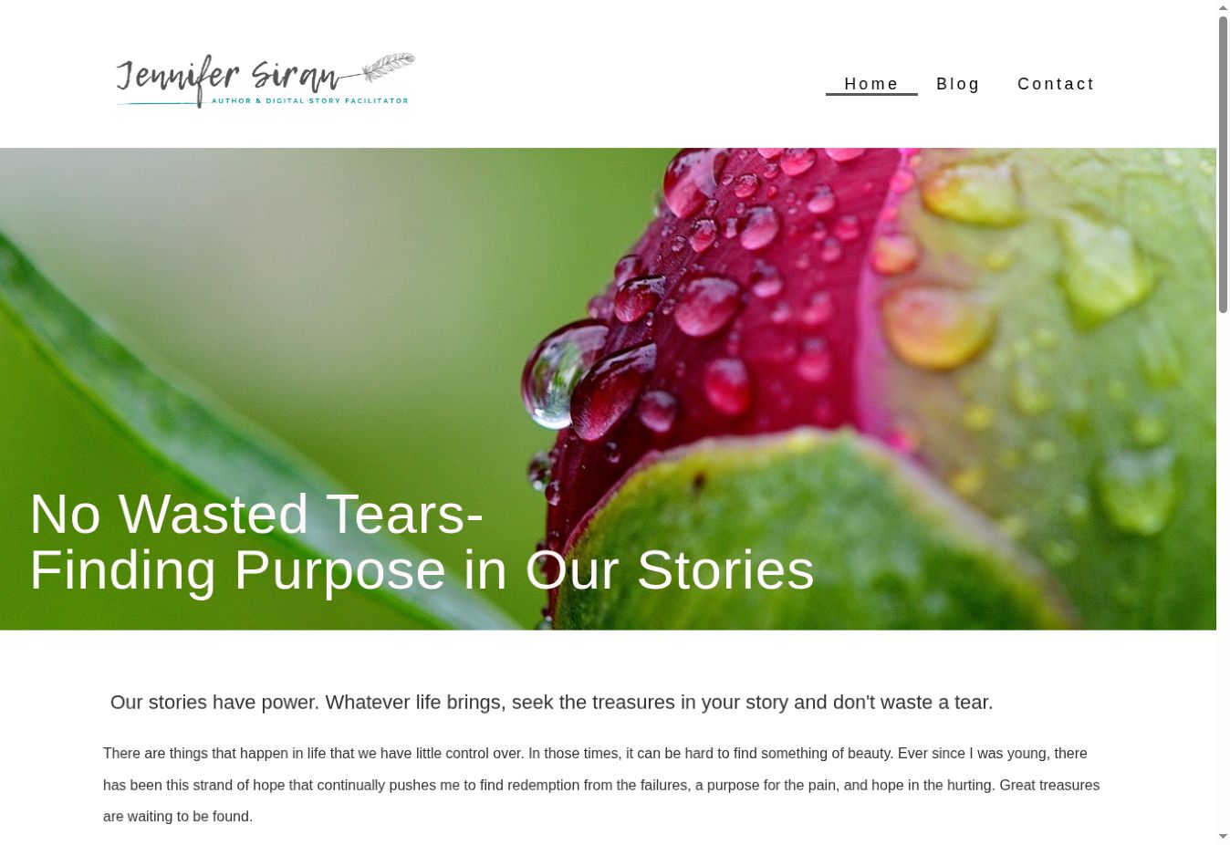 Jennifer Siran’s author website featuring a vibrant flower photograph